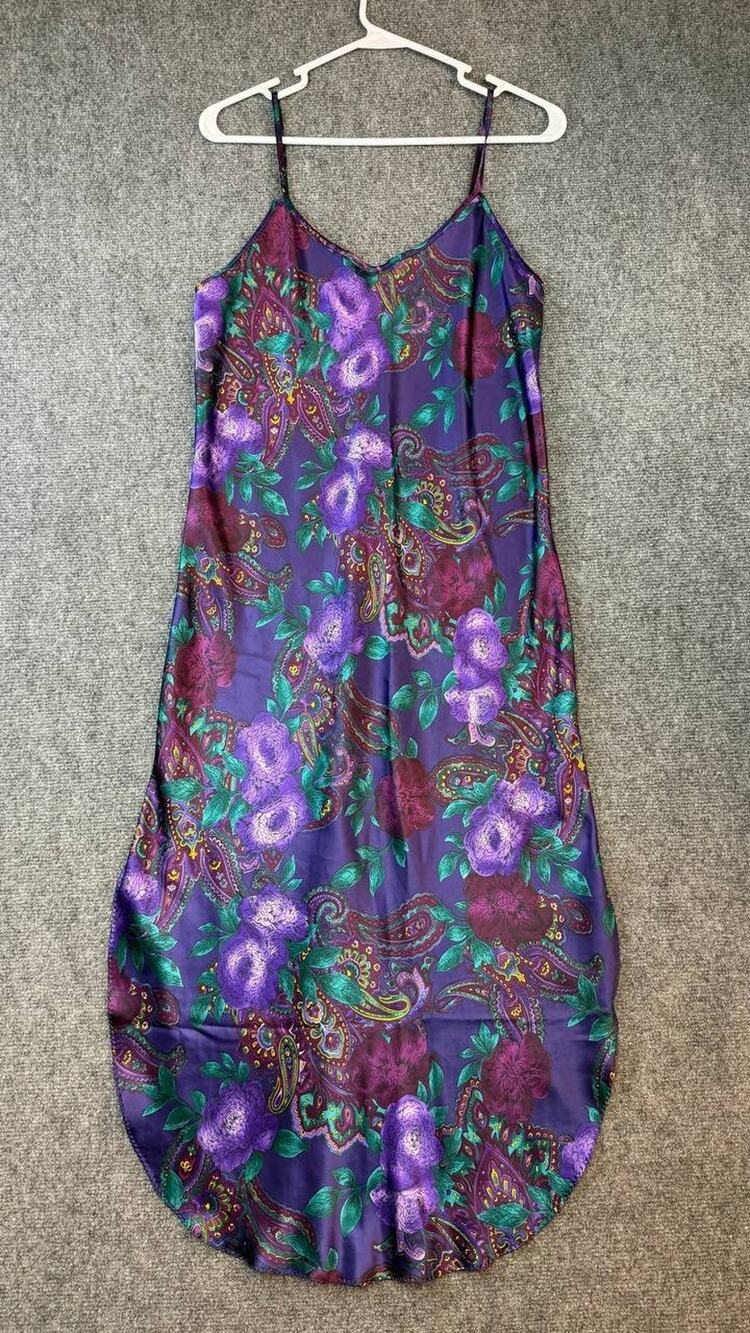 Vintage California Dynasty Slip Dress Purple Floral Size Small 45 Inch